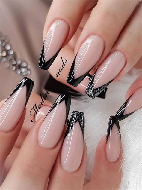 black french tips acrylic nails|french manicure with black tips.